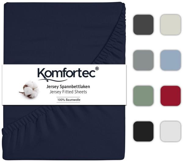Komfortec Spannbettlaken Jersey 100% Baumwolle – 90x200 cm – 135g/m² – Weich, Atmungsaktiv & Hautfreundlich – Mit Rundumgummi – Oeko-Tex Zertifiziert – Für Boxspring, Topper & Matratzen – Blau