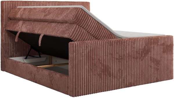 Boxspringbett mit zwei Multipocket-Matratzen und Topper, Doppelbett aus Cordstoff, zwei Bettkästen - TILIANO KING DUO - 200 x 200 cm - Rosa Cord - H3 Bild 5