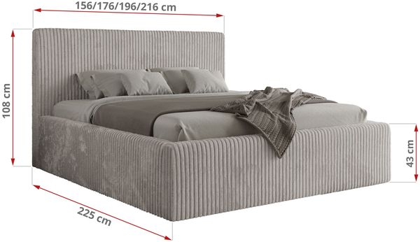 MKS Möbel 'Tiliano Classic' Polsterbett mit Stauraum, Cordstoff, Hellgrau, 180x200 cm, Pocket | H3 - mittelfest Bild 4