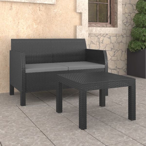 vidaXL 2-tlg. Garten-Lounge-Set mit Kissen PP Rattan Anthrazit 3079667