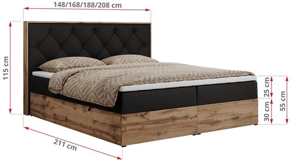 Boxspringbett, Schlafzimmerbett, Bettkasten - VENETO - 180 x 200 cm - Schwarz Kunstleder - H3 Bild 5