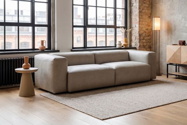 KAWOLA Sofa CELESTE 4-Sitzer Leder grau 72 x 114 x 302 cm