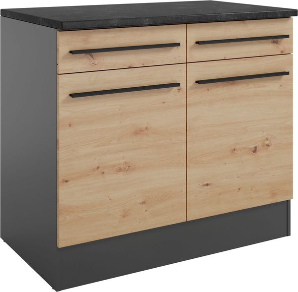 BASIC by Balculina Unterschrank Jazz 100er Unterschrank, Küschenschrank BxHxT 100x90x60 cm (1-St) Unterschrank mit 2 Türen, 2 Schubkästen und 2 Einlegeböden