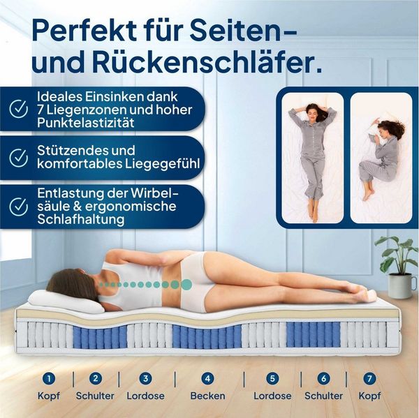 AM Qualitätsmatratzen | Latex-Taschenfederkernmatratze - 90x200 cm - H2