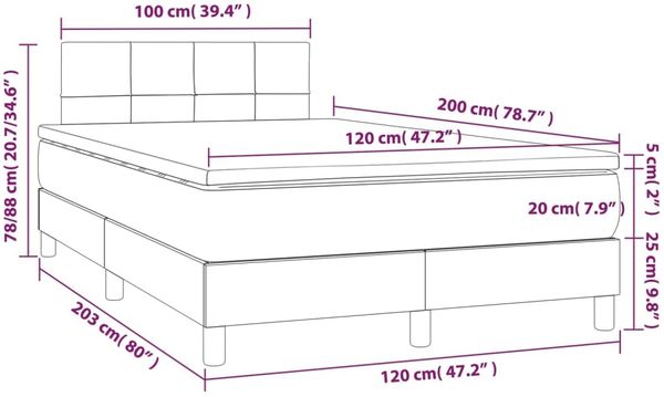 vidaXL Boxspringbett mit Matratze & LED Hellgrau 120x200 cm Samt, Härtegrad: H2 [3134393] Bild 8