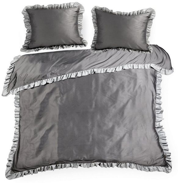 Eurofirany Bettwäsche LAURA ELIZA, 55 % Baumwolle, 45 % Polyester, 3 teilig, mit dekorative Kante oder Rüsche, atmungsaktiv