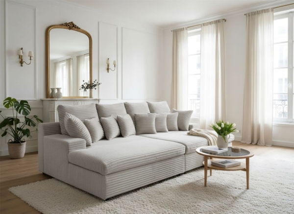 Bigsofa Couchgarnitur AROSA Megasofa in Stoff Tilia Hellgrau