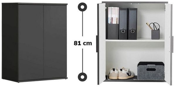 mokebo® Mehrzweckschrank 60 cm Breite 'Der Kurze', kurzer Schrank in Grau BZW. Schwarz Matt aus Holz, grifflose Öffnung, funktionaler Aktenschrank, Made in Germany | Anthrazit