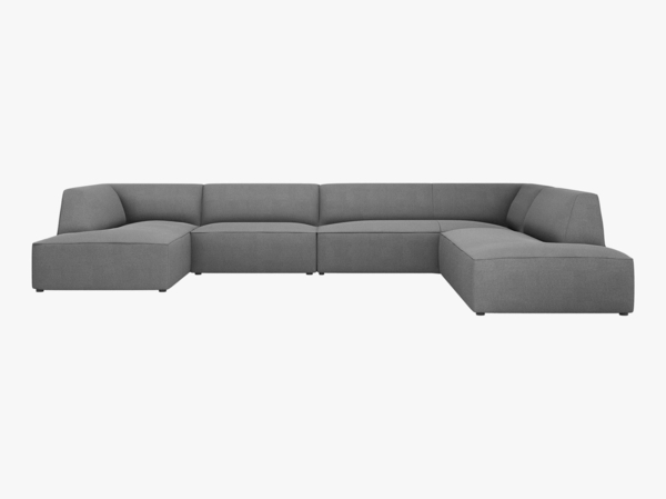 Micadoni Panorama-Ecksofa Ruby 7-Sitzer Rechts Strukturierter Stoff Ottawa Grau