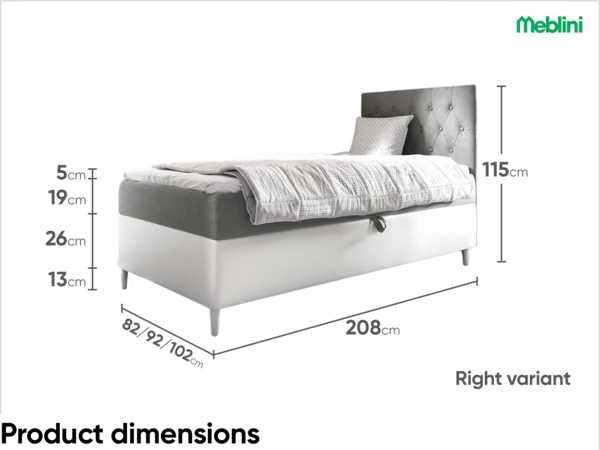 MEBLINI Kinderbett mit Bettkasten FILIPPO 1 80x200 Rechts – H3/Grau Samt Gepolstert Einzelbett mit Matratze - Polsterbett mit Stauraum - Bett mit Kopfteil – Stauraumbett Bild 6