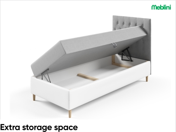 MEBLINI Kinderbett mit Bettkasten FILIPPO 1 80x200 Rechts – H3/Grau Samt Gepolstert Einzelbett mit Matratze - Polsterbett mit Stauraum - Bett mit Kopfteil – Stauraumbett Bild 5