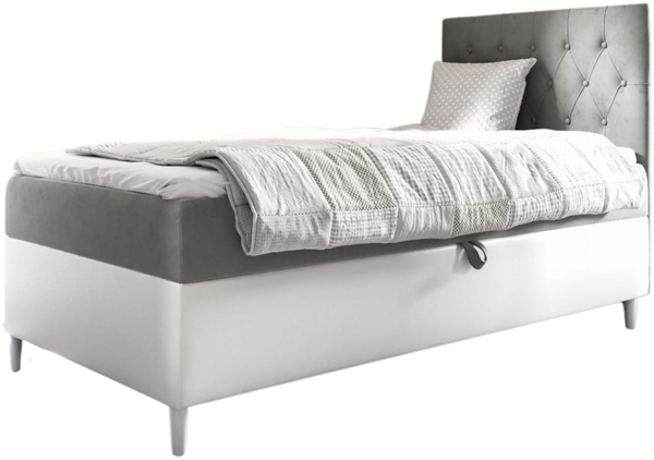 MEBLINI Kinderbett mit Bettkasten FILIPPO 1 80x200 Rechts – H3/Grau Samt Gepolstert Einzelbett mit Matratze - Polsterbett mit Stauraum - Bett mit Kopfteil – Stauraumbett Bild 1