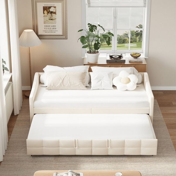 Simurq Daybett, Schlafsofa, Ausziehbett, Mit Unterbett, 90x200 cm, Lattenrost, Samt