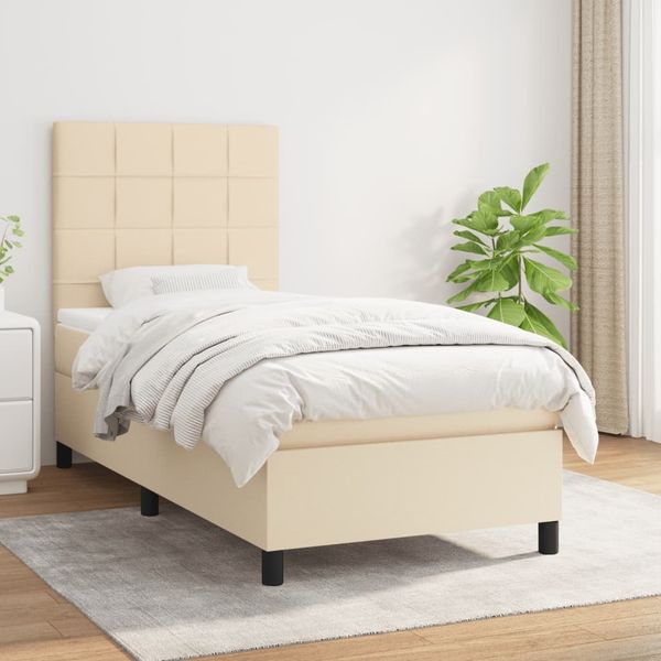 vidaXL Boxspringbett mit Matratze Creme 80x200 cm Stoff 3141734
