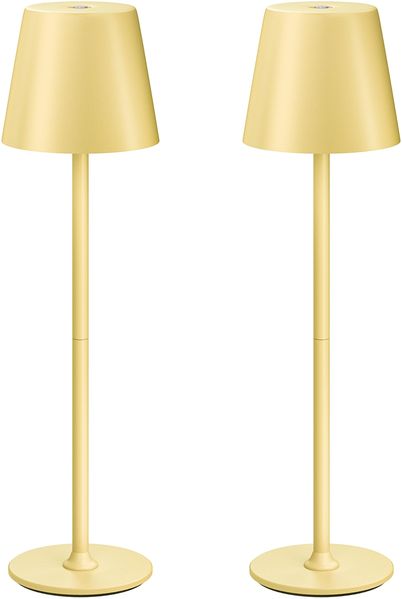 UPXNBOR LED Tischlampe Kabellos 2 Stück, Dimmbare Nachttischlampe Touch, Akku Tischleuchte Kabellos, Indoor Outdoor Tischlampe Akku, 3-stufig Warmlicht, IP54 Wasserdicht, Vollmetallgehäuse, Gelb