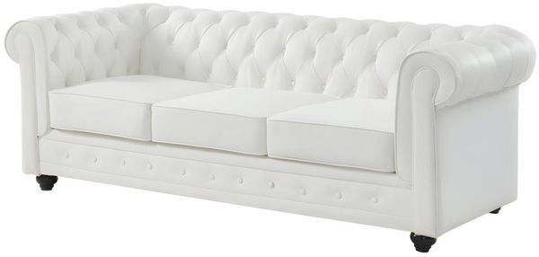 Vente-unique - Ledersofa 3-Sitzer - Büffelleder - Weiß - CHESTERFIELD