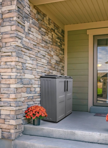 Dmora Artan Abfallbehälter, Abfallbehälter, 2-türiger Recyclingbehälter, 100 % Made in Italy, 68 x 37 x 84 cm, Grau und Schwarz, kariertes Finish Bild 2