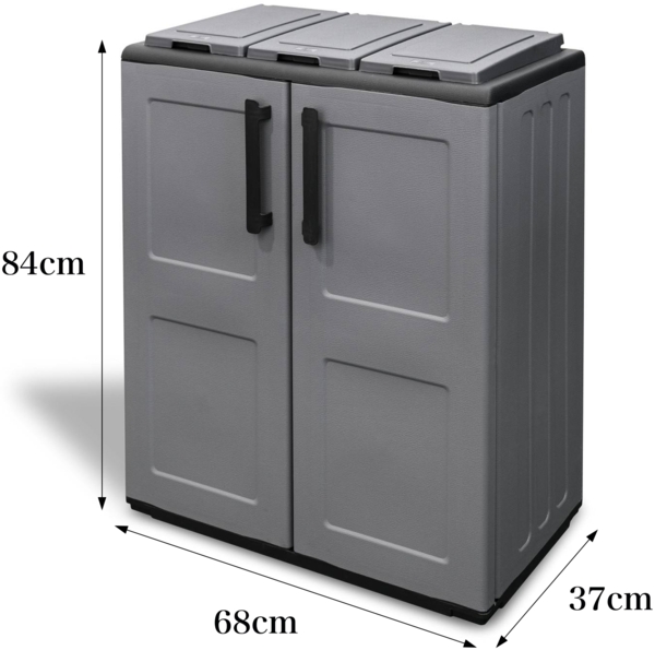 Dmora Artan Abfallbehälter, Abfallbehälter, 2-türiger Recyclingbehälter, 100 % Made in Italy, 68 x 37 x 84 cm, Grau und Schwarz, kariertes Finish Bild 3