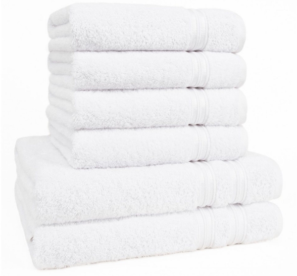 Hammetex 6 teiliges Handtuch Set, 100% Baumwolle Weich Saugstark Qualität Handtücher Set, 2 Badetücher 70x140 cm, 4 Handtücher 50x100 cm, Weiß