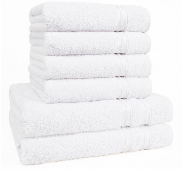 Hammetex 6 teiliges Handtuch Set, 100% Baumwolle Weich Saugstark Qualität Handtücher Set, 2 Badetücher 70x140 cm, 4 Handtücher 50x100 cm, Weiß