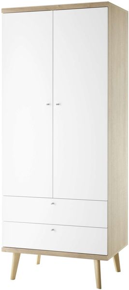 99rooms Merlin Drehtürenschrank Eiche Riviera NB Weiß Matt