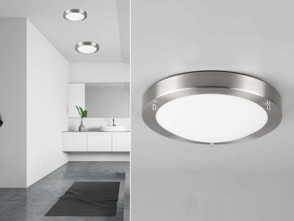 TRIO Leuchten LED Deckenleuchte, Dimmfunktion, LED wechselbar, Warmweiß, Badezimmer-Lampen Decke, Bad-lampe & Gäste WC Silber Treppenhaus, IP44