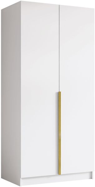 Drehtürenschrank Borton I, Kleiderschrank mit 2 Türen (Farbe: Weiß / Weiß + Gold)
