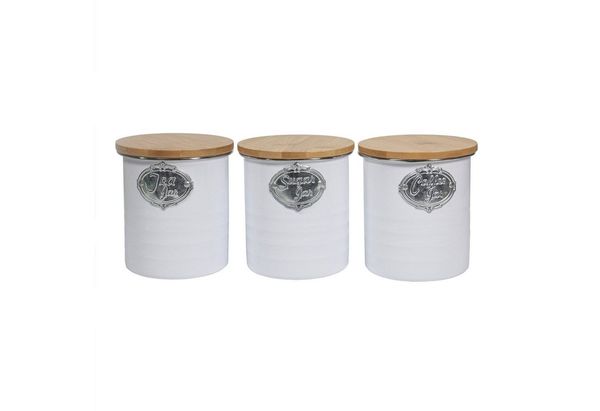 Neuetischkultur Vorratsdose Vorratsdosen 3er-Set mit Holzdeckel Landhaus Weiß, Eisen, (Set, 3-tlg, 3 Vorratsdosen), Metall Kaffeedose Teedose Zuckerdose