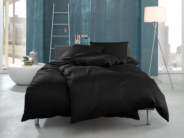 Bettwaesche-mit-Stil 'Ina' Bettwäsche, Mako Interlock Jersey schwarz, 135 x 200 cm + 80 x 80 cm