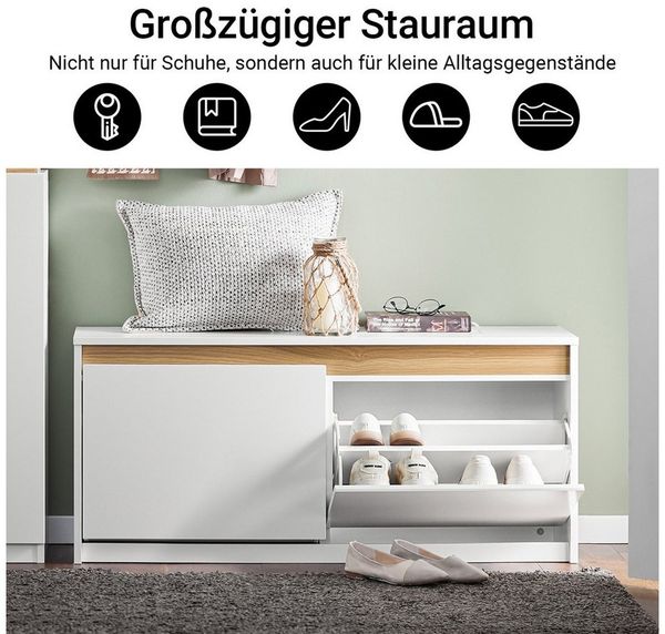 SoBuy Schuhkipper FSR171, Schuhbank Dielenbank, Sitzbank mit Stauraum, Schuhregal, Sitzkommode Schuhschrank mit 2 Klappen, gepolstert, Fach unter Kissen