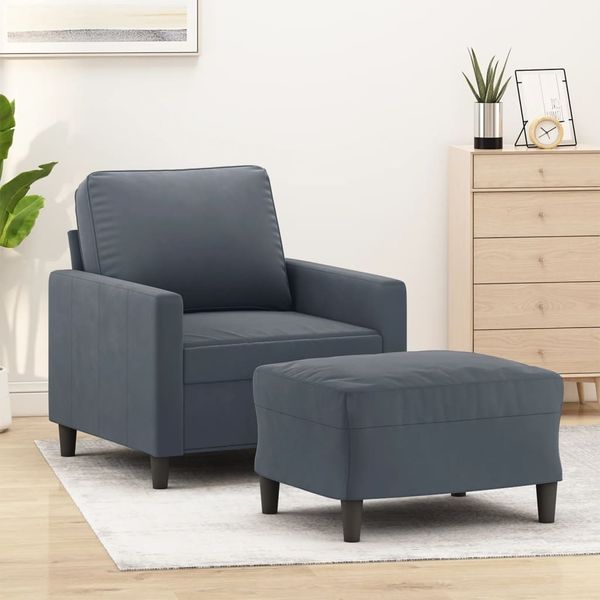 vidaXL Sessel mit Hocker Dunkelgrau 60 cm Samt 3201046