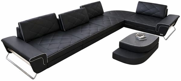 Couch Rotello L Form in Leder - Büffelleder - schwarz-weiß - Rechts