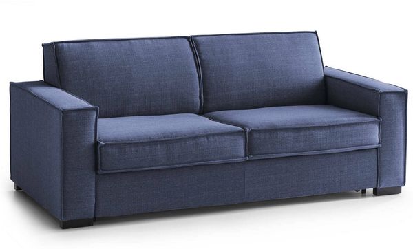 Dmora 3-Sitzer Schlafsofa Adalberto, Wohnzimmersofa mit drehbarer Öffnung, gepolsterter Stoff, schmale Armlehnen, 100 % Made in Italy, cm 200x95h90, Blau