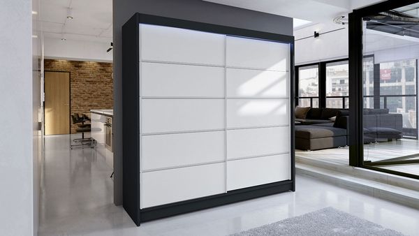 Kleiderschrank Talin IV, mit RGB LED Beleuchtung, Farbe: Schwarz / Weiß