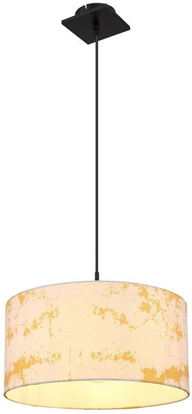 Hängeleuchte, Metall Holz, Textil Gold, D 40 cm