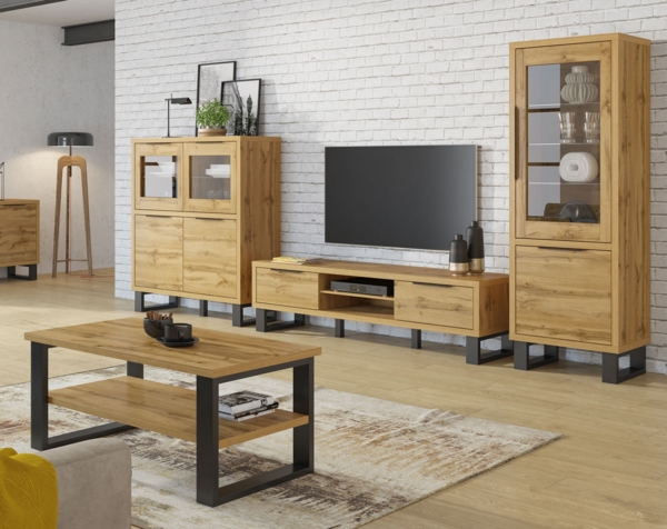 Wohnzimmer-Set ""Halle"" Anbauwand 4-teilig Wotan Eiche