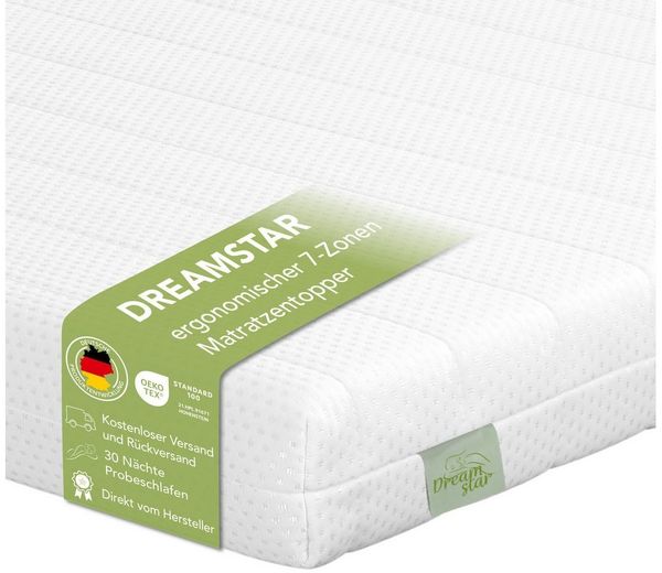 Dreamstar, Topper Easy Flex, ergonomischer 7-Zonen Matratzentopper zum Wenden, 10 cm hoch, Duo Härtegrad H3 und H4, verschiedene Größen, Komforthöhe 10 cm