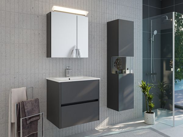 Badmöbelset Taifun 60cm 3tlg mit Spiegelschrank & Seitenschrank grafit : Grafit