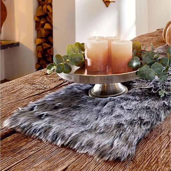 Home-trends24. de Tischläufer Felloptik Grau Schwarz Kunstfell Tischdeko Tischband 33 x 140 cm