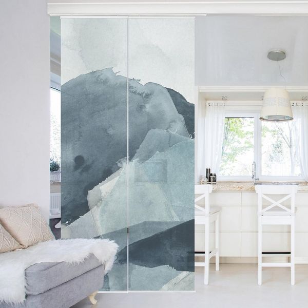Bilderdepot24 Schiebegardine modern Flächenvorhang blickdicht Wogen in Blau II (2 St), halbtransparent, Wohnzimmer große Flächengardine lichtdurchlässig für Klemm-System