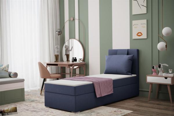 Boxspringbett Schlafzimmerbett SALMA 100x200cm in Stoff Soro Blau