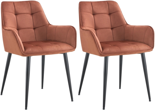 CLP 2er Set Esszimmerstuhl Ferndale, Sessel mit gepolstertem Samtbezug,braun