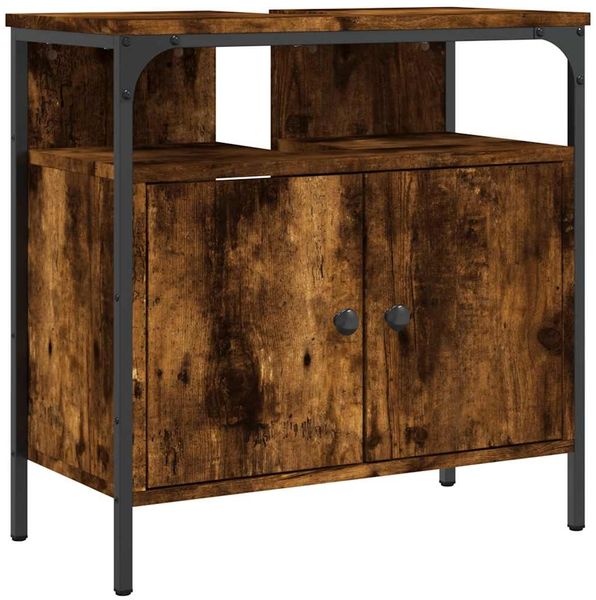 Waschbeckenunterschrank, Badschrank Räuchereiche 60x30x60 cm Holzwerkstoff de7778
