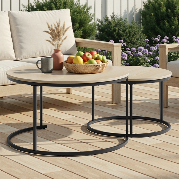 2er Couchtisch-Set, verschachtelbar, 80 x 80/60 x H 45/40 cm, Holzoptik mit Metallgestell, modern-industriell
