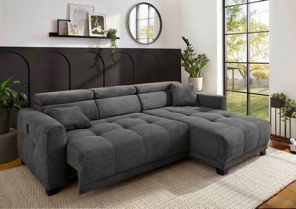 Jockenhöfer Gruppe Ecksofa Cremona L-Form, B: 263 cm, mit 30 cm elektr. Sitztiefenverstellung, 140kg Belastbarkeit je Sitz, Kopfteilverstellung & USB-Anschluss
