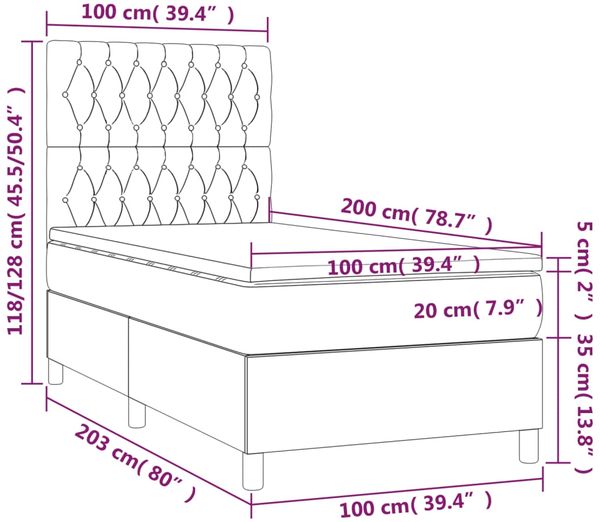 vidaXL Boxspringbett mit Matratze & LED Dunkelgrau 100x200 cm Samt 3136288 Bild 8