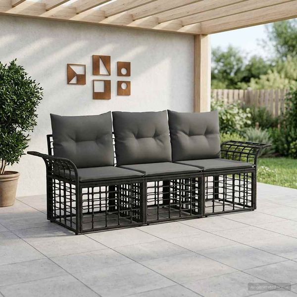 vidaXL Outdoor-Sofagarnitur 3 pcs Schwarz und Dunkelgrau Polyester 3437633