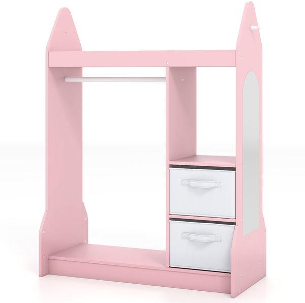 Kinderspiel-Kleiderschrank Spielzeug-Verkleidungscenter für Kinder mit Acrylspiegel Kleiderbügel Rosa