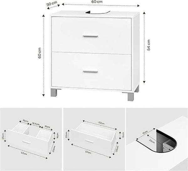 EUGAD Waschbeckenunterschrank (1-St) mit 2 Schubladen, freistehend, weiß, 60x60x30 cm Bild 2