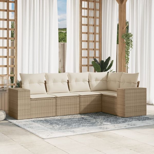vidaXL 5-tlg. Garten-Sofagarnitur mit Kissen Beige Poly Rattan 3222527
